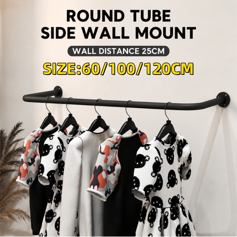 Metal Clothes Rack Wall-Mounted Hang Rack Black Iron Pipe Hanger Rack ...