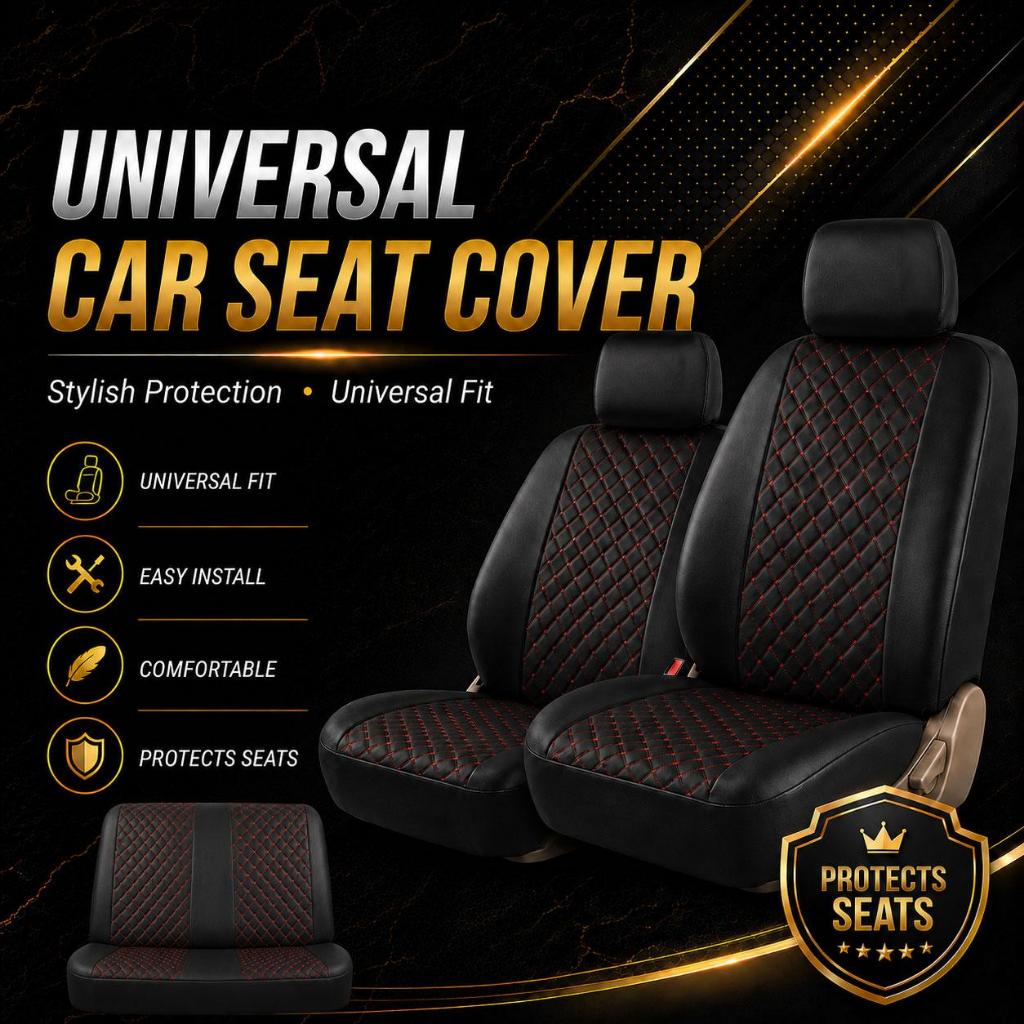 Universal Car Seat Cover Full Set Leather Diamond Stitch Anti Dirt ...