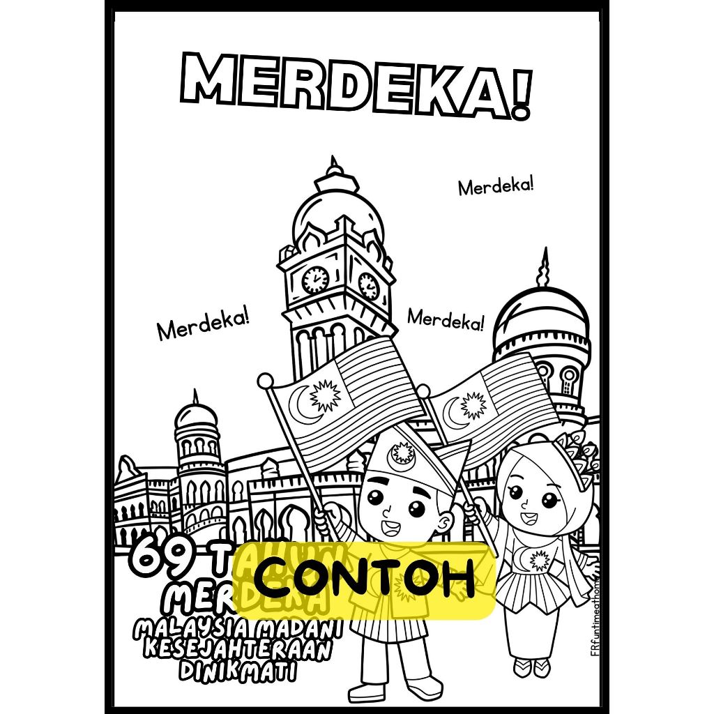 [PRINTABLE PDF] 1 PAGE Coloring page Poster Mewarna Tema Merdeka 2026 ...