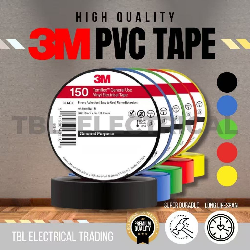 3M Electrical Insulation PVC Tape 5 Meter x 5M x 0.12MM (10 pcs ...