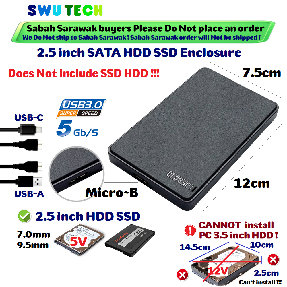USB 3.0 2.5 inch SATA Hard Disk External Case Laptop 2.5