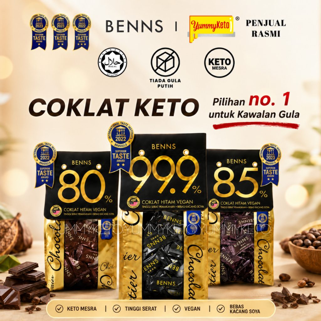 [AUTHORISED SELLER] BENNS Keto Dark Chocolate Sugar Free High Cacao 99% ...