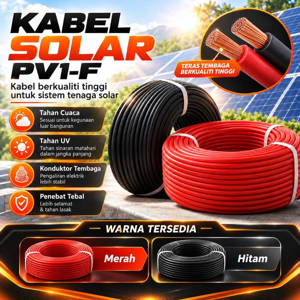 【Gulungan 100 meter】100 Meter Solar DC Cable Double Insulation 2.5mm² ...