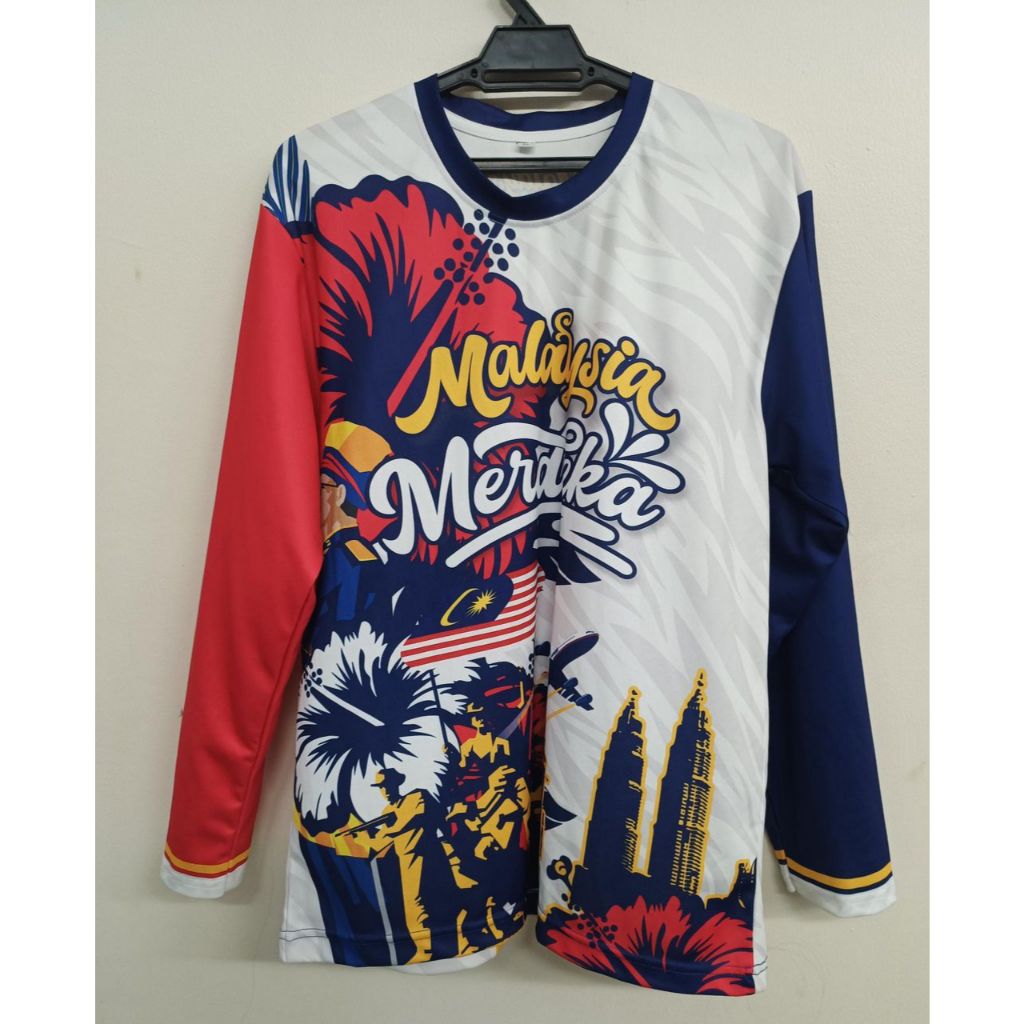 BAJU T-SHIRT LONG SLEEVE MERDEKA KE 68th !!! Patriotic design roundneck ...