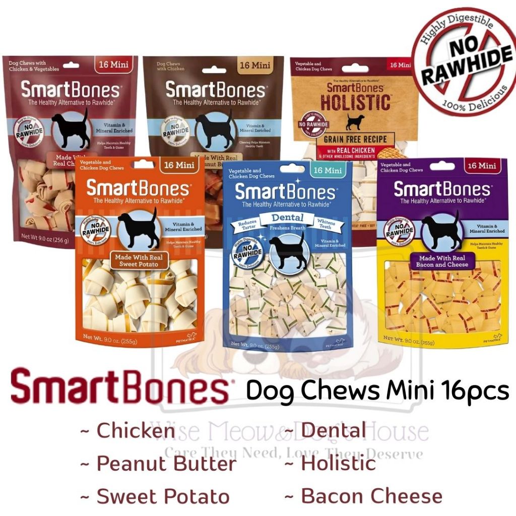 SmartBones Classic Mini Chew Bones (16pcs) Dog Dental Treats Dog Chews ...