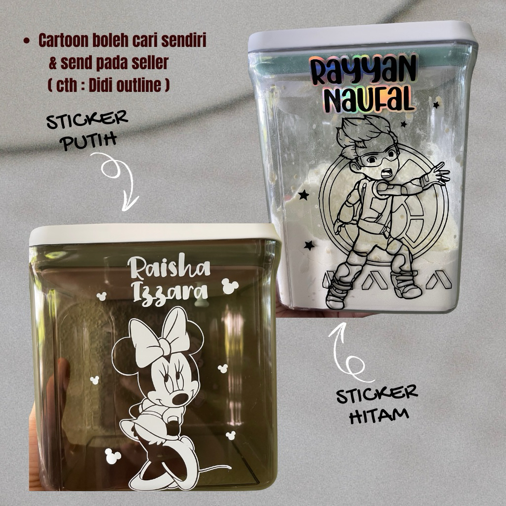 {STICKER MURAH} Custom Sticker NAMA/CARTOON/BEKAS SUSU/TUPPERWARE ...
