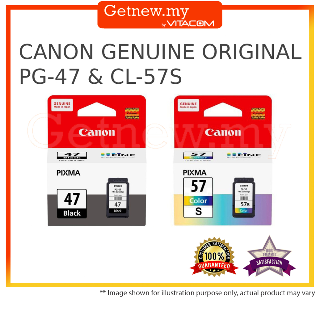 Canon Pixma E410 E470 PG47 47 / CL57S / CL57 57 Black & Colour Original ...