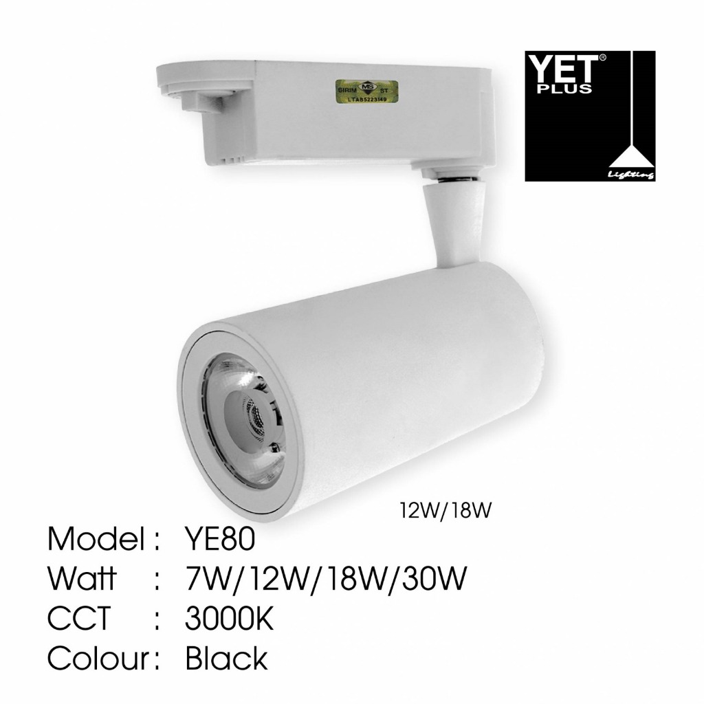 YETPLUS YE80 LED Track Light 7W/ 12W / 18W Just Plug & Play On Track ...