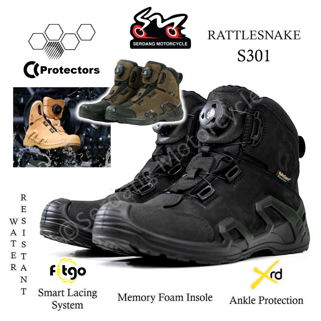CC PROTECTORS S301 Rattlesnake Water Resistant Riding Shoes Motorcycle ...