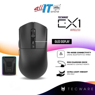 TECWARE EX1 Lightweight Wireless Gaming Mouse with Tri-Mode Connectivity, RGB Charging Dock, PixArt PAW3395 Sensor, OLED