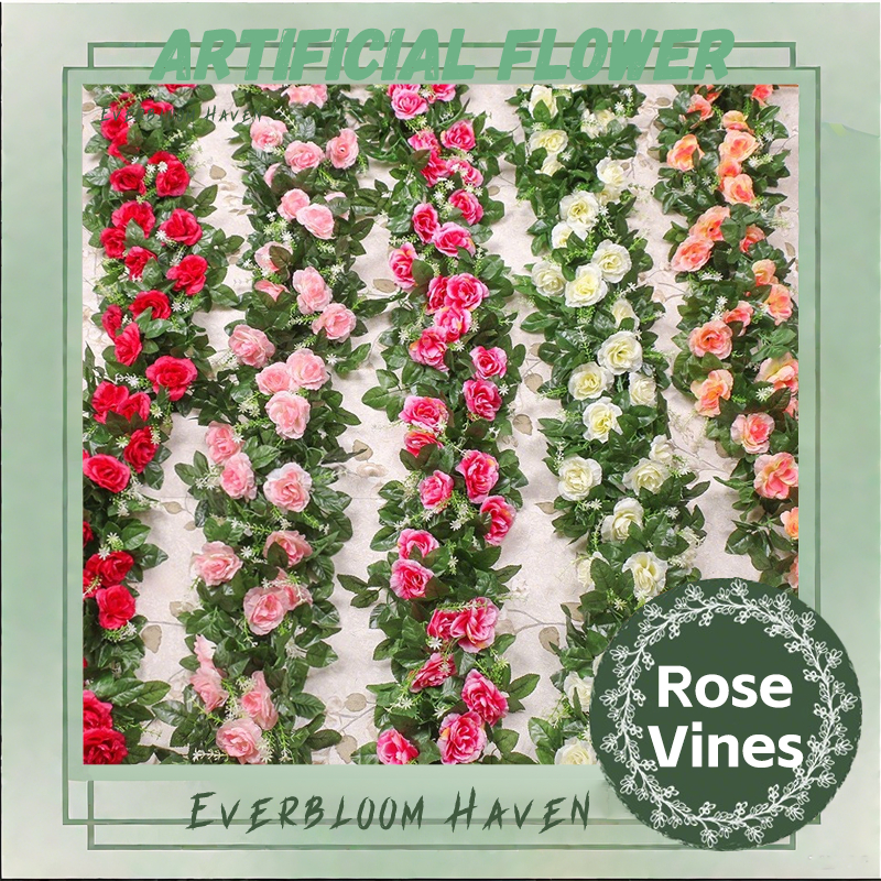 2.4M/pcs Fake Roses Ivy Vine Hanging Garland Artificial Flowers for ...