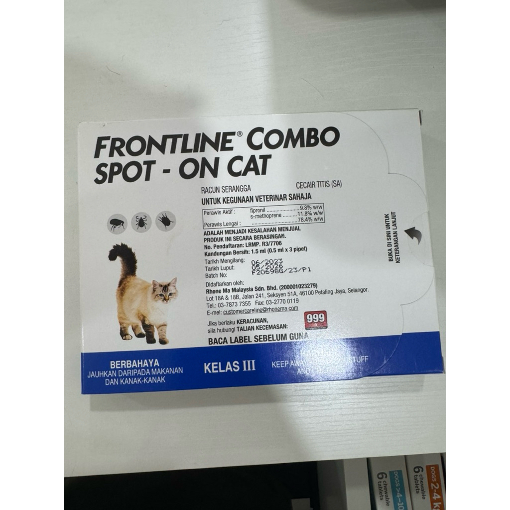 Frontline Combo Spot On Cat 1 box (0.5ml x 3 pipet) | Shopee Malaysia
