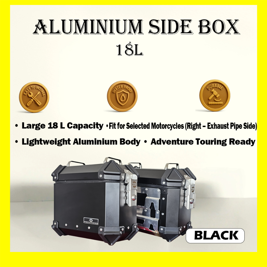 ALUMINIUM SIDE BOX 18L｜Motorcycle Adventure Touring Side Case｜Black ...