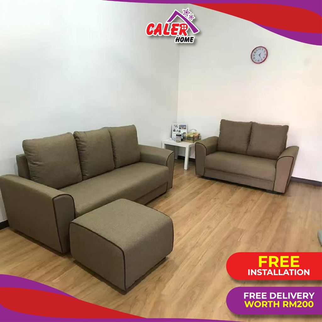 [100% Perhantaran] Caler Home Lario 2+3 Seater + Stool + CT Living Sofa ...
