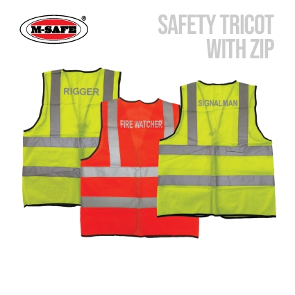 M-SAFE 2 INCHES REFLECTIVE TAPE SAFETY TRICOT VEST WITH ZIP (FIRE ...