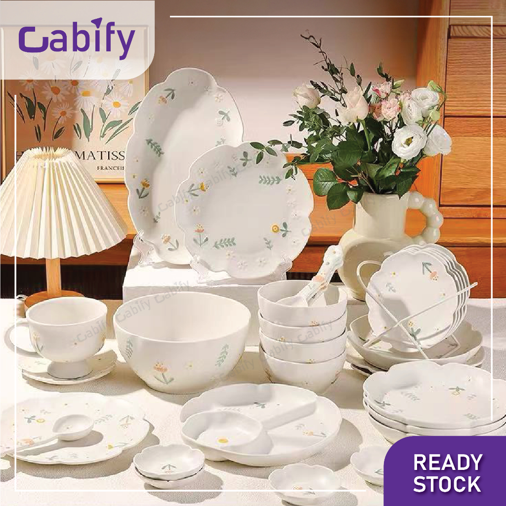 Cabify Ceramic Daisy Embossed Tableware Set Dish Bowl Spoon Goblet ...