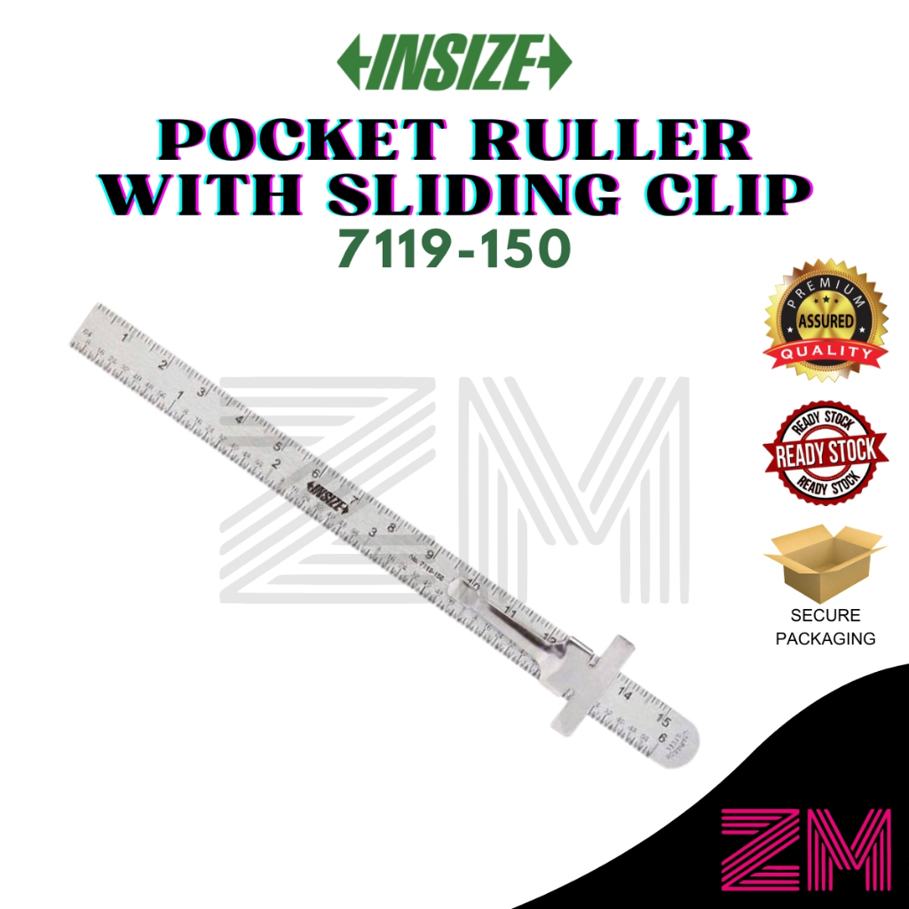 INSIZE 7119-150 POCKET RULLER WITH SLIDING CLIP (150mm/6