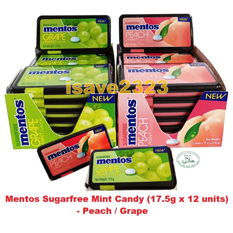 [HALAL] Mentos Sugarfree Mint Candy (17.5g x 12 units) - Peach / Grape ...