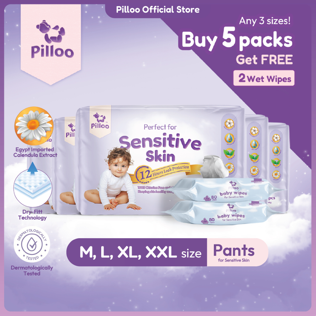Pilloo Baby Diaper Pants (5 Packs) + Baby Wipes (2 Packs) | Egypt ...