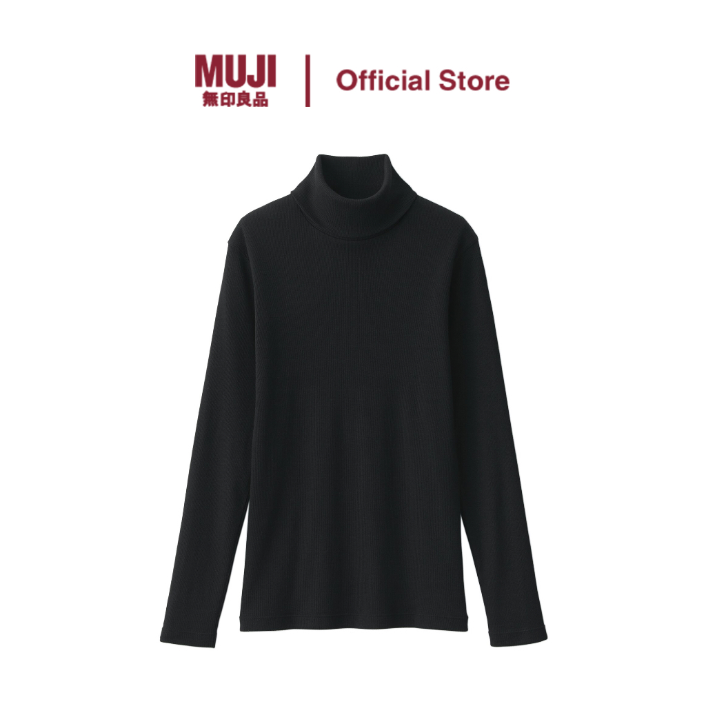 MUJI Women Soy Fiber Blend Ribbed Turtle Neck Long Sleeve T-shirt
