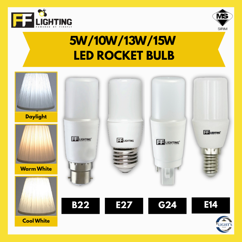 FFL LED ROCKET/STICK BULB 5W/10W/15W DAY LIGHT/WARM WHITE E27/G24/B22 ...