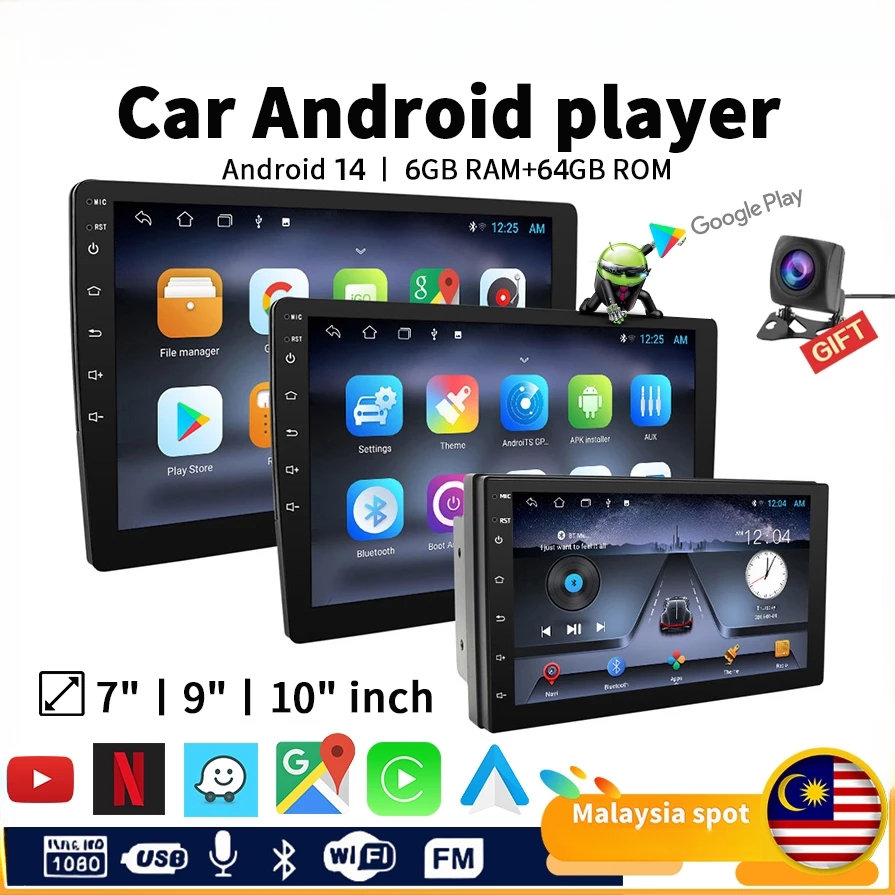 【Local】Android car player 6GB + 64GB 7-10 inci HD skrin sentuh stereo ...