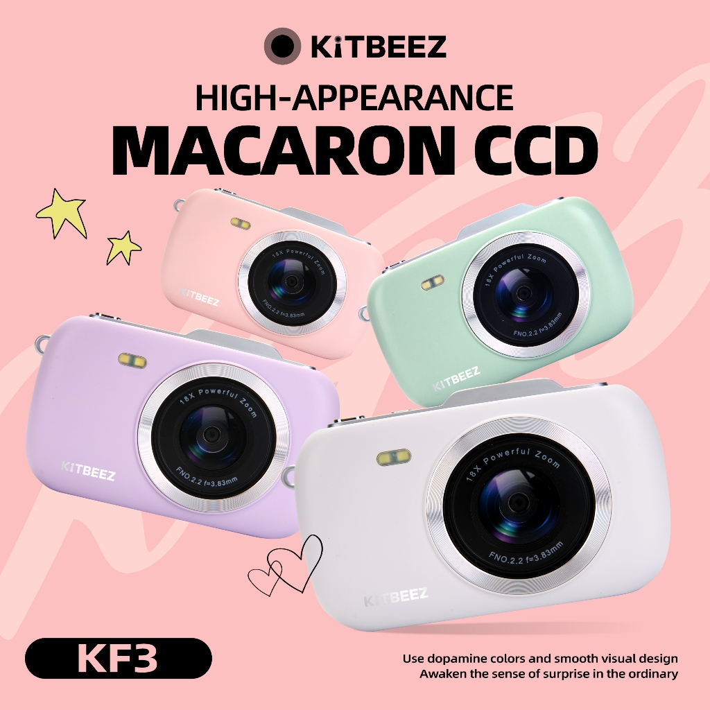 KiTBEEZ KF-3 Camera Macaroon CCD Digital Camera 64MP 18X Zoom 4K HD ...