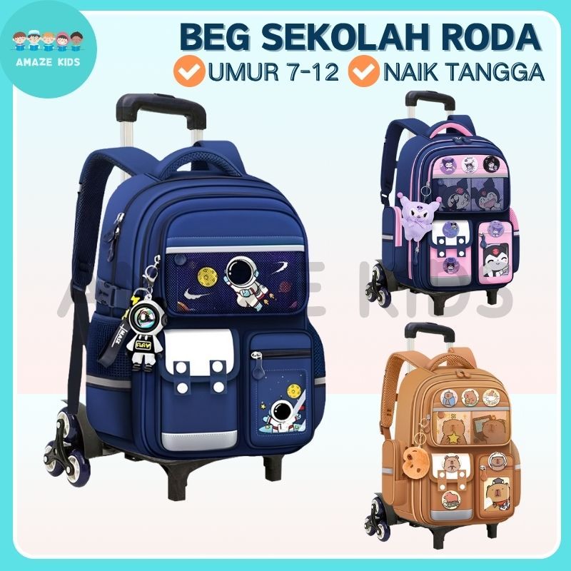 AMAZEKIDS Beg Sekolah Roda Tarik Budak Sekolah Rendah Trolley School ...