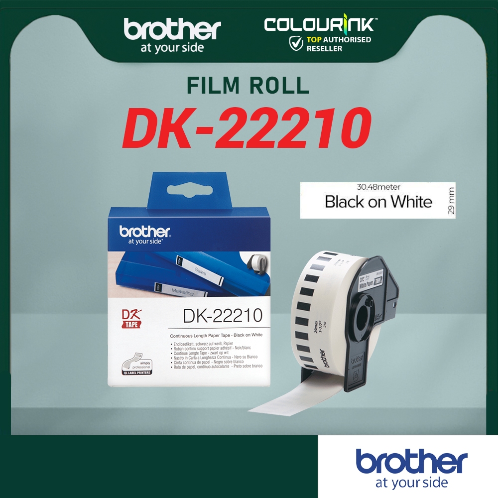 Brother Original 29mm Label Sticker DK-Roll DK-22210 Black On White for ...