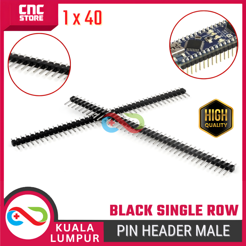 Pin Header Male Single Row 1x40 2.54mm Black – Male Connector Header ...