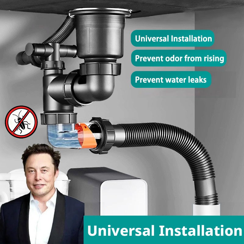 Kitchen Sink Drain Pipe Single Trough Single Drain Outlet Drainage Odor ...
