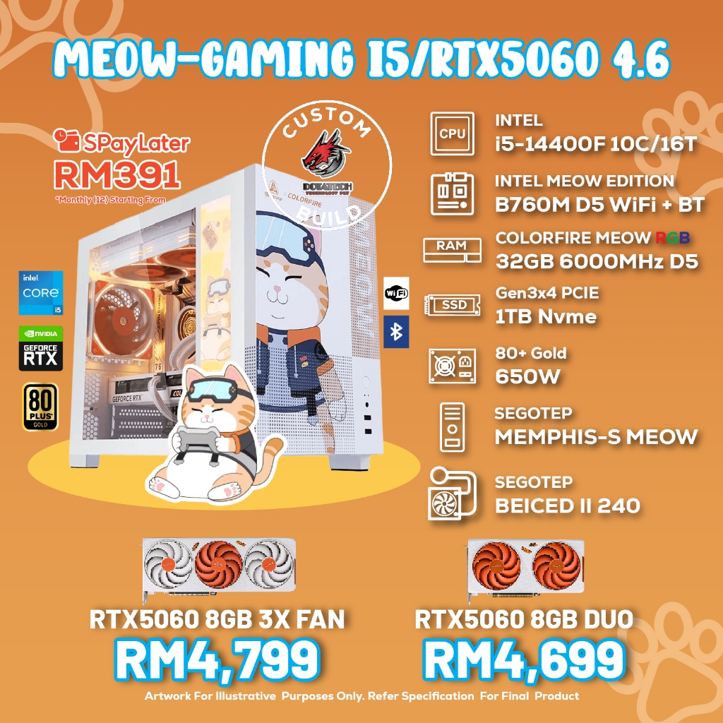 DOTATECH MEOW-GAMING i5/RTX5060 4.6 - CUSTOM PC GAMING PACKAGE - i5 ...