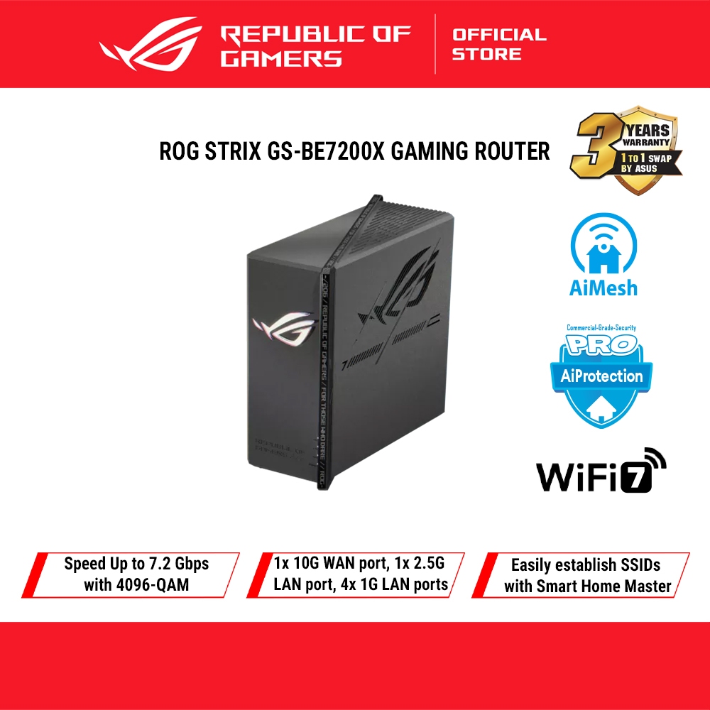 ROG Strix GS-BE7200X Dual-band WiFi 7 (802.11be) Gaming Router, support ...