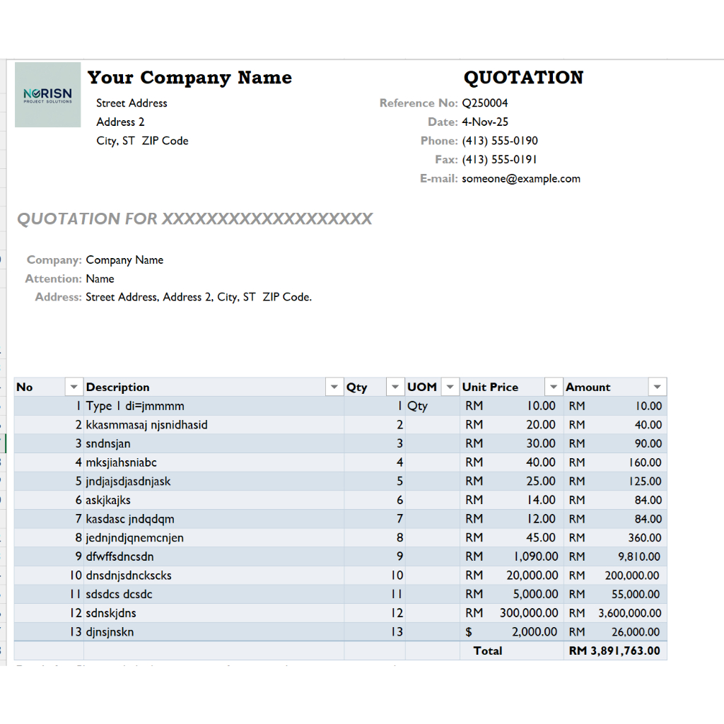 NN PDF Official Quotation Generator Automated Excel | Shopee Malaysia