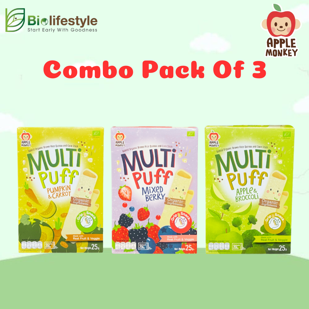 (Combo Pack Of 3) Apple Monkey Organic Multi Puff 25g | Shopee Malaysia