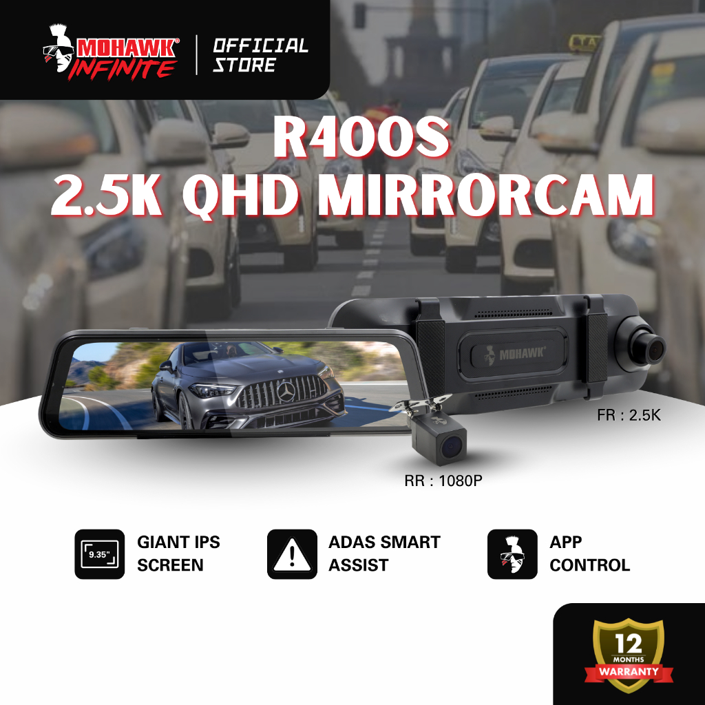 Mohawk R400S Rear View Mirror Dashcam 2.5K QHD (1440P+1080P) | 9.35 ...