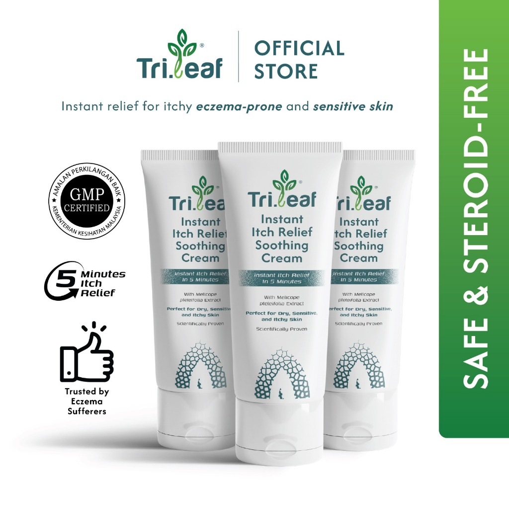 Tri.Leaf Instant Itch Relief Soothing Cream (50g x 3), Steroid-free ...