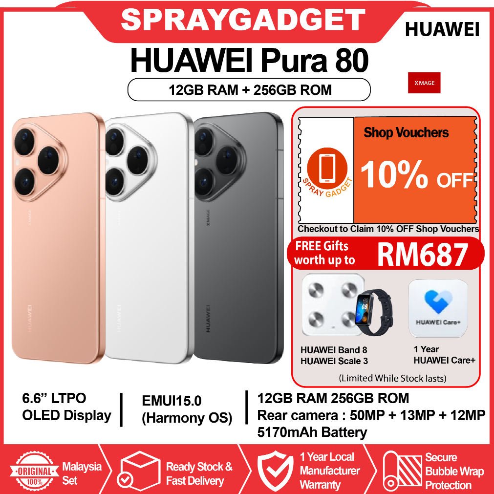 [NEW] HUAWEI Pura 80 (12GB RAM + 256GB ROM)Ultra Chroma & Flat -Edge Design l HUAWEI 66W Super Charge