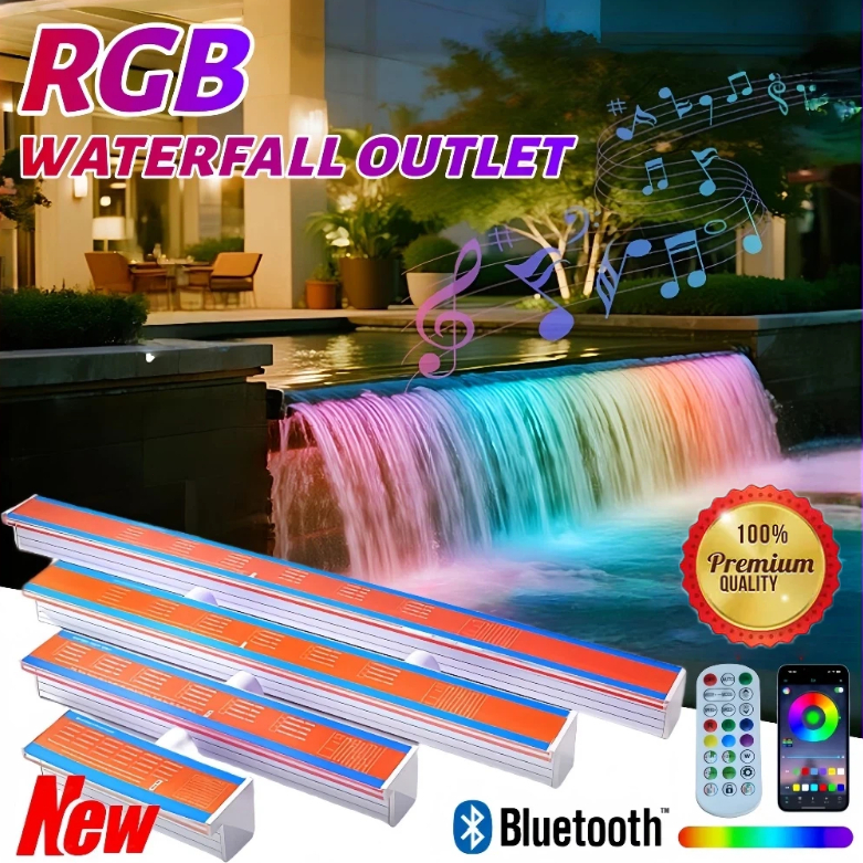 Rustproof Acrylic Waterfall Spillway, Remote-Controlled LED Light for ...