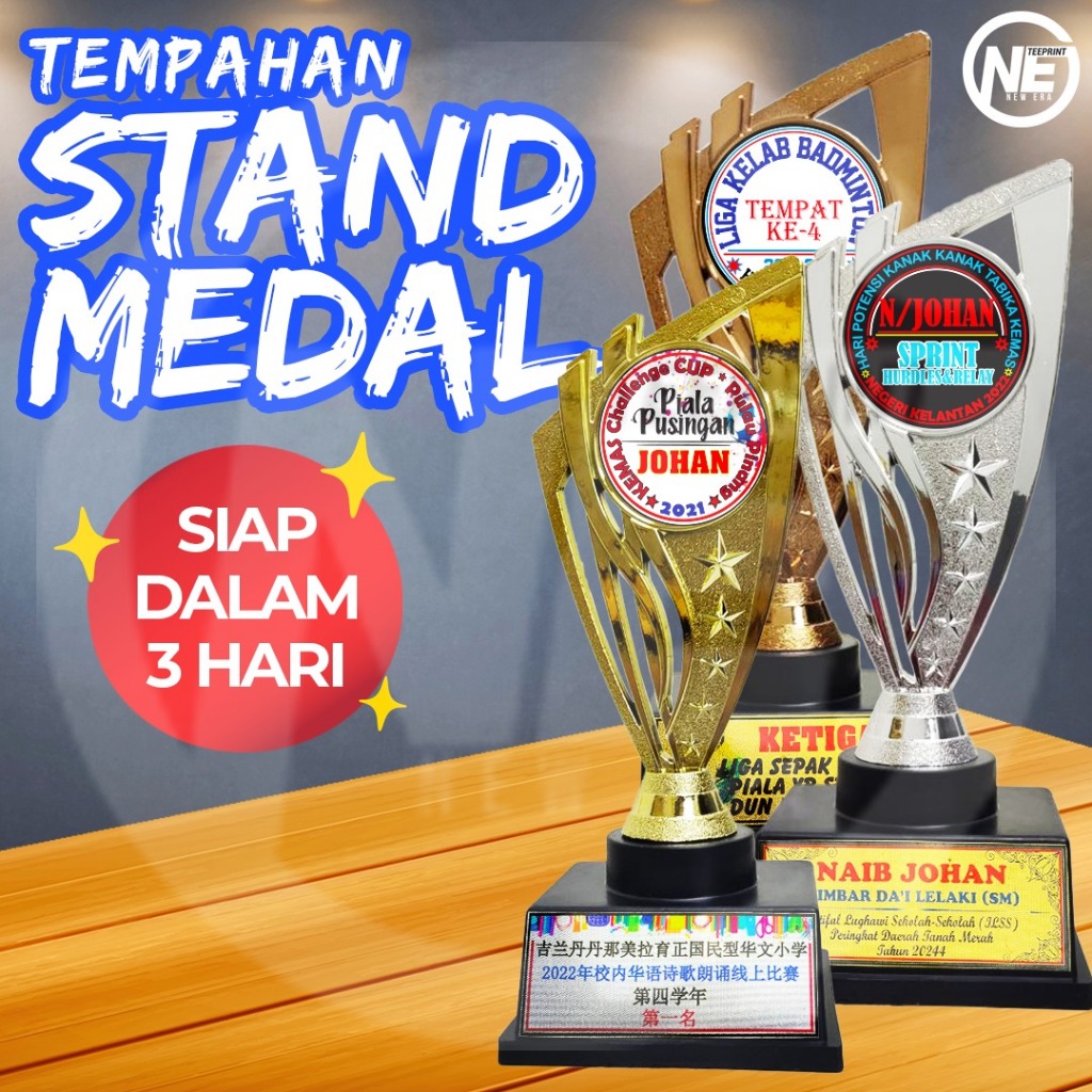 STAND MEDAL TROFI PLASTIK-FREE DESIGN-HARGA TERMASUK STICKER | Shopee ...