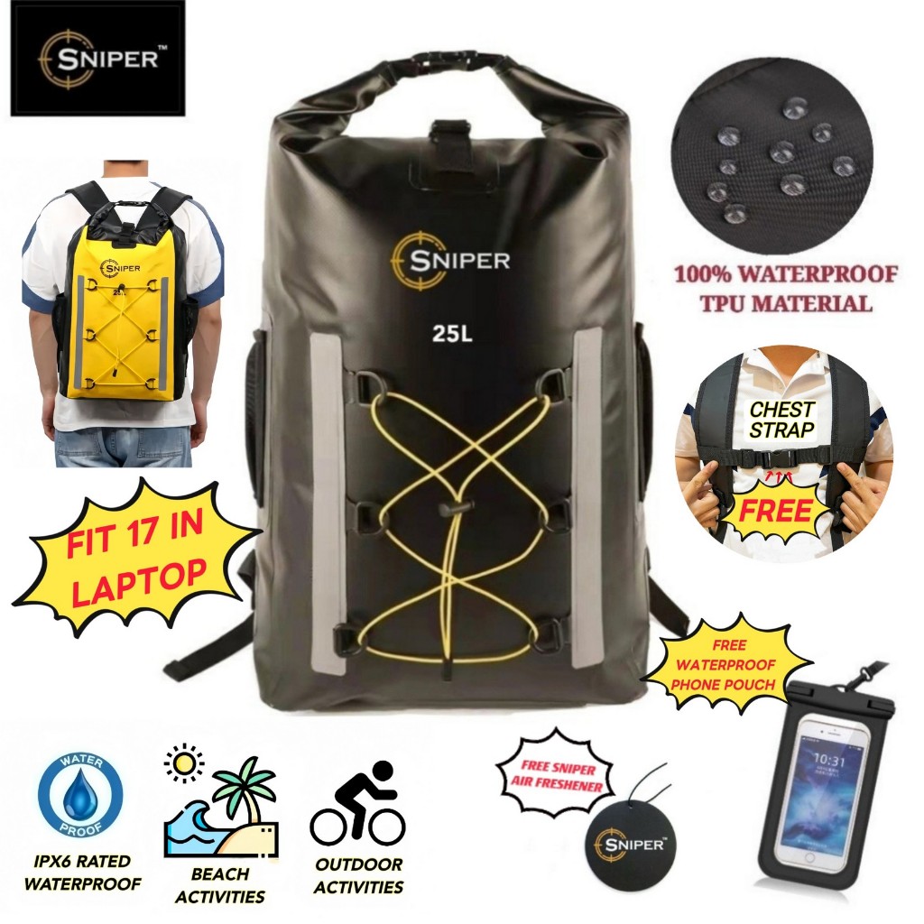 [IPX6] SP034) HIGH QUALITY LARGE 25L SNIPER WATERPROOF BACKPACK DRY BAG ...
