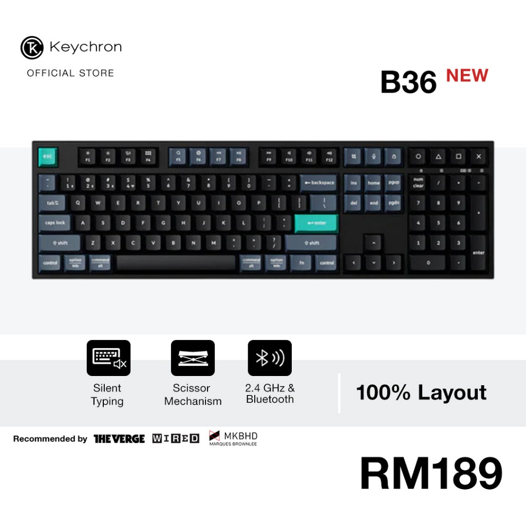 [New] Keychron B36 Wireless Silent Scissor Keyboard | 100% Full-Size ...