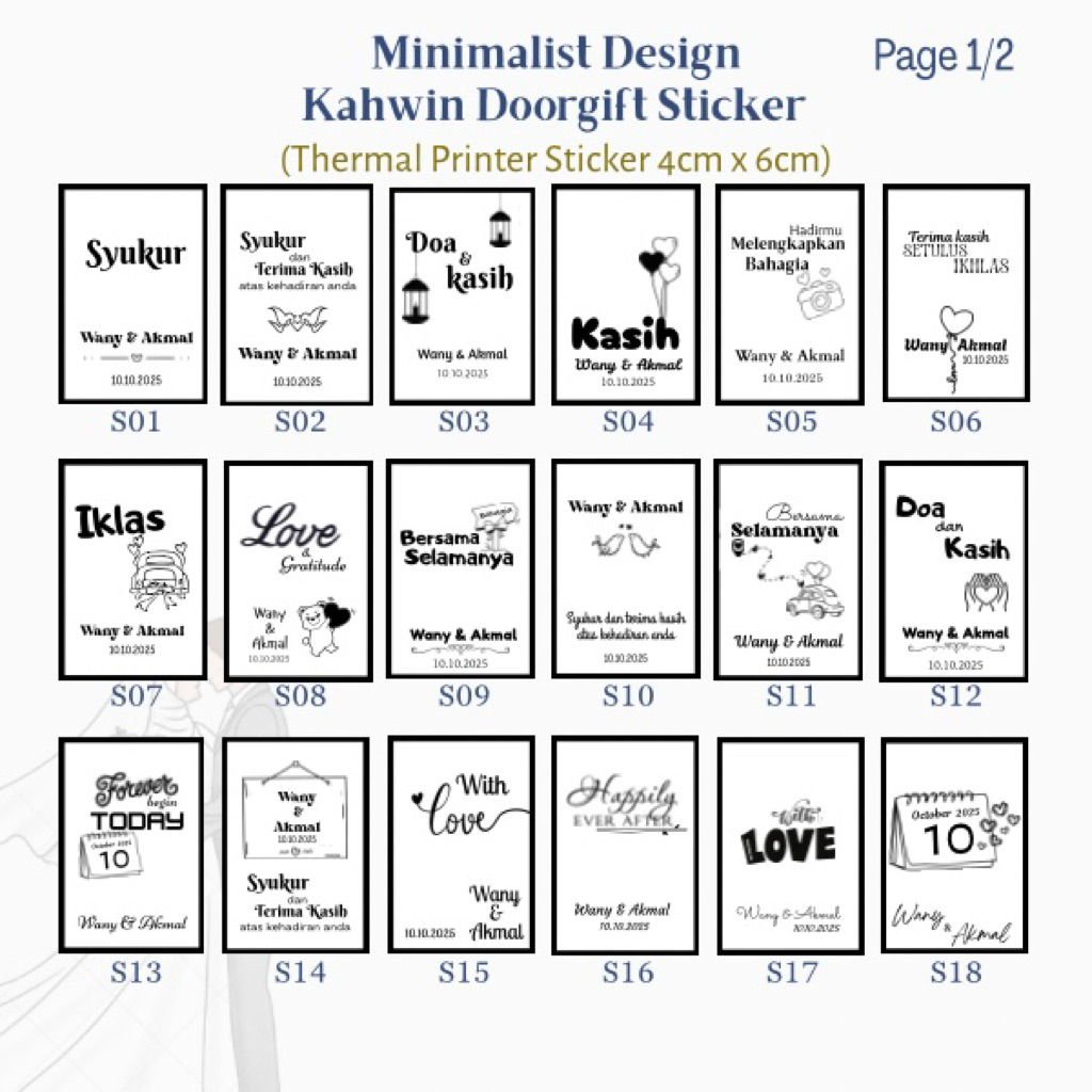 [100 PCS] Sticker Kahwin Minimalist Rectangle / Wedding Label Thermal ...