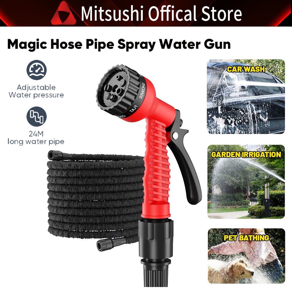 Mitsushi Magic Hose Pipe Spray Water Gun 100/75FT Telescopic Spring ...