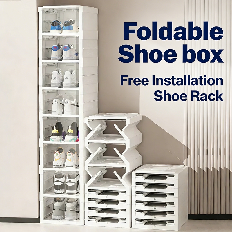 Foldable Shoe Box Rack Plastic Foldable Stackable Organizer Stockable ...