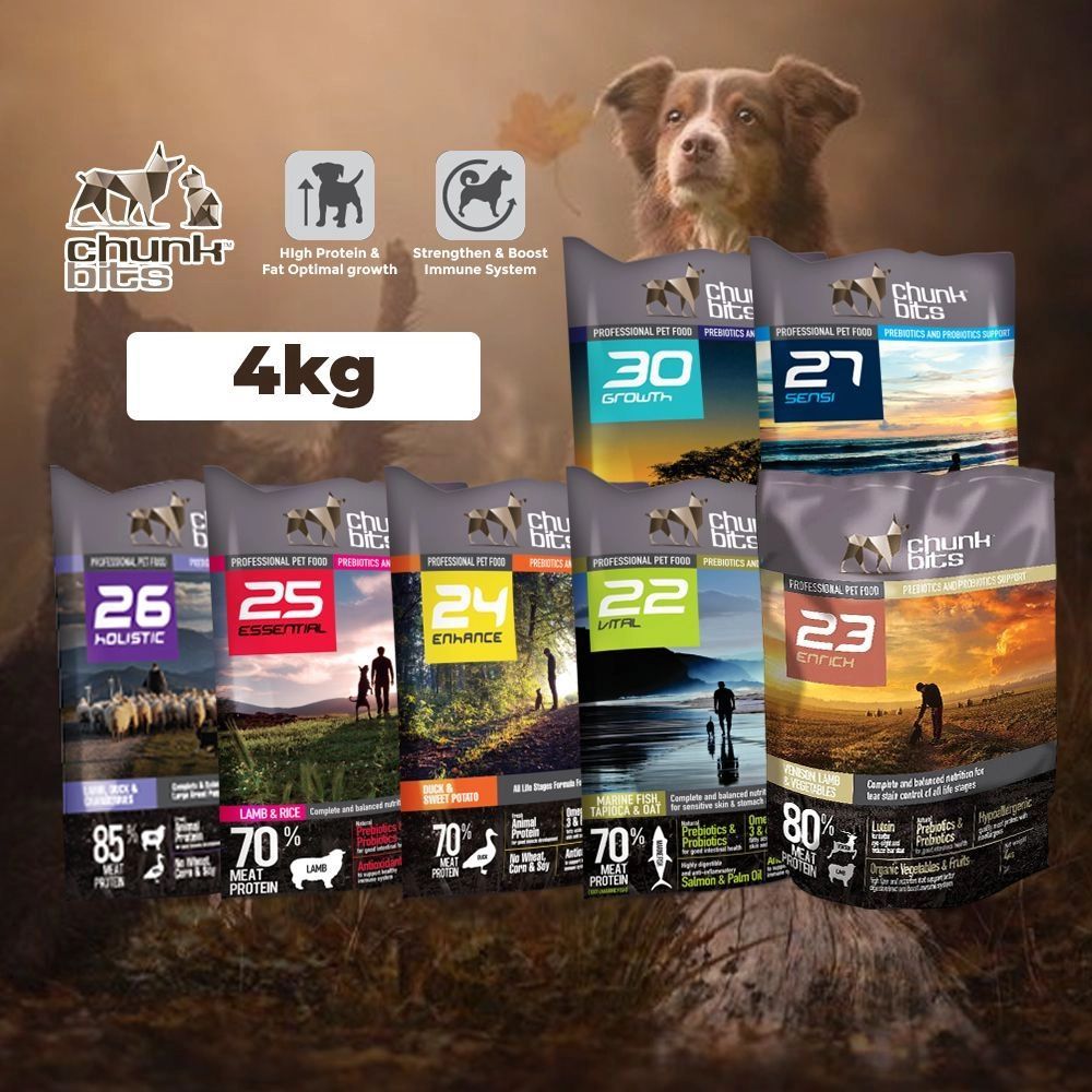 Chunkbits Dog Food [ 4KG ] Puppy Adult All Breed High Protein Vigorous ...