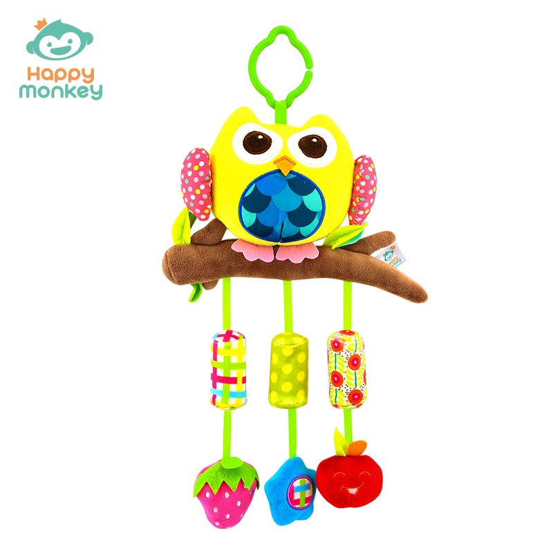 Happy Monkey Baby Rattle Toy / Stroller And Cot Hanging Yellow Owl Toy ...