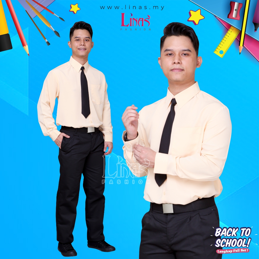 LINAS FASHION | KEMEJA SEKOLAH BEIGE | UNIFORM SEKOLAH | SERAGAM ...