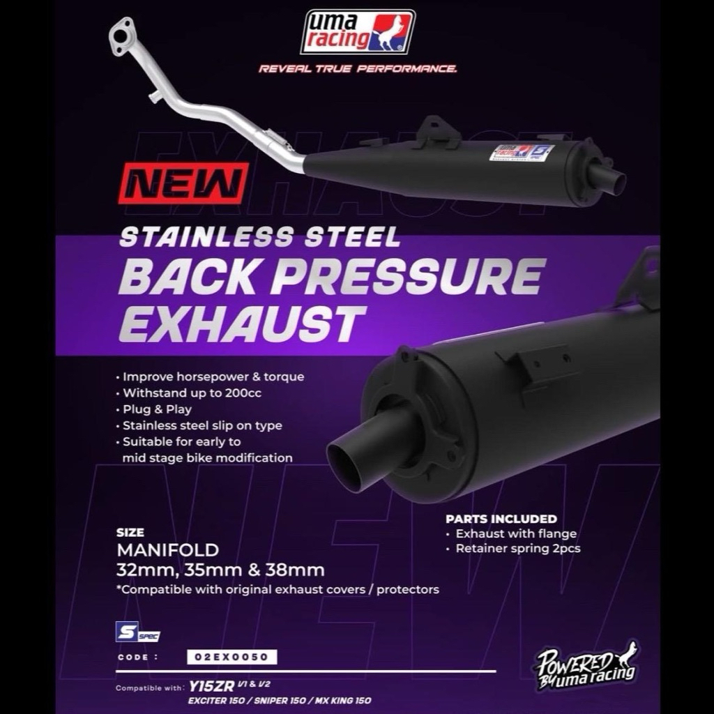 Uma Racing Exhaust Stainless Steel Y15ZR /NVX V2 /NMAX V2 Back Pressure ...