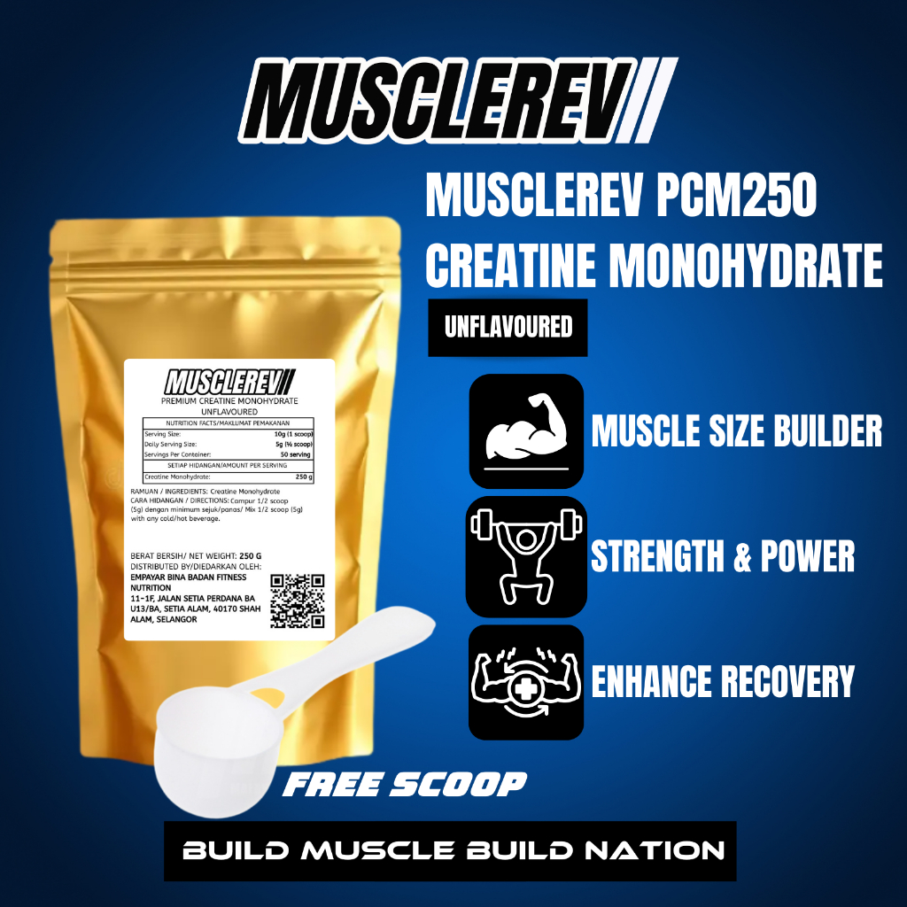 MuscleRev Premium Creatine Monohydrate PCM 250 & PCM 500 Powder | 250g ...